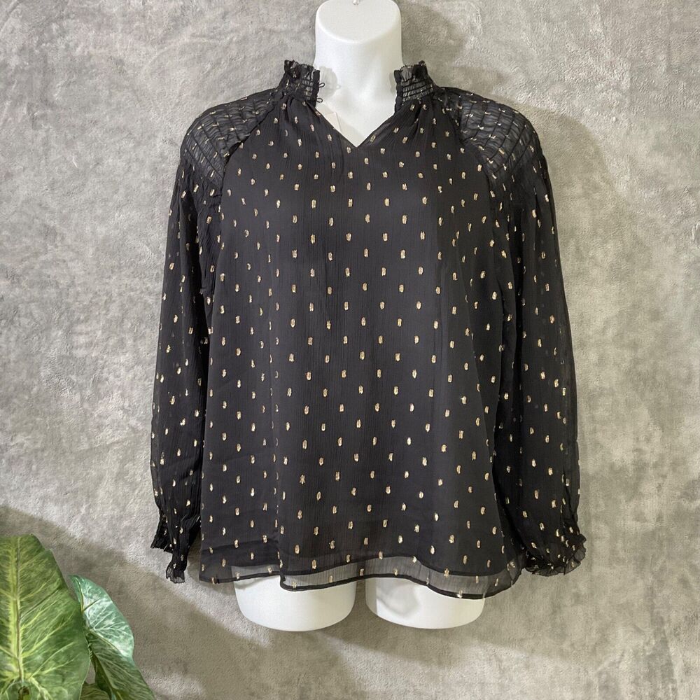 NWT Ann Taylor Chiffon Gold Metallic High Neck Blouse size 2X Sheer Sleeves